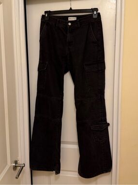 Zara cargo jeans with hem slits in washed black